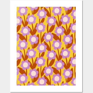 Minimal daisy flower pattern in yellow and lavender Posters and Art